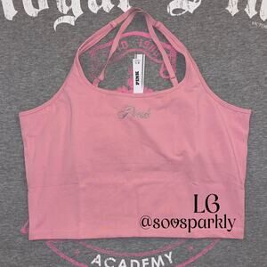 VS PINK Limited Edition Cameo Pink Bling All-Day Cotton Square Neck Tank Top